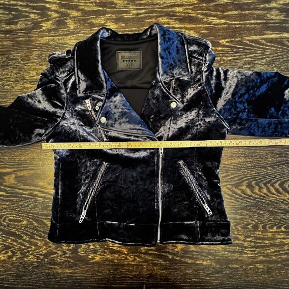 BLANKNYC Moto Jacket Women L Black Crushed Velvet Biker Zip Pocket Streetwear - Picture 9 of 14
